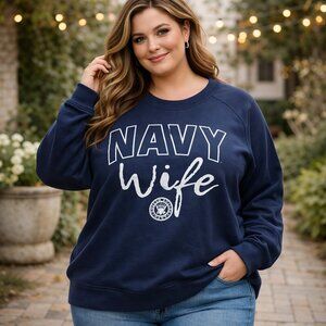 Soffe Navy Blue “Navy Wife” Graphic Pullover Sweatshirt 2XL
